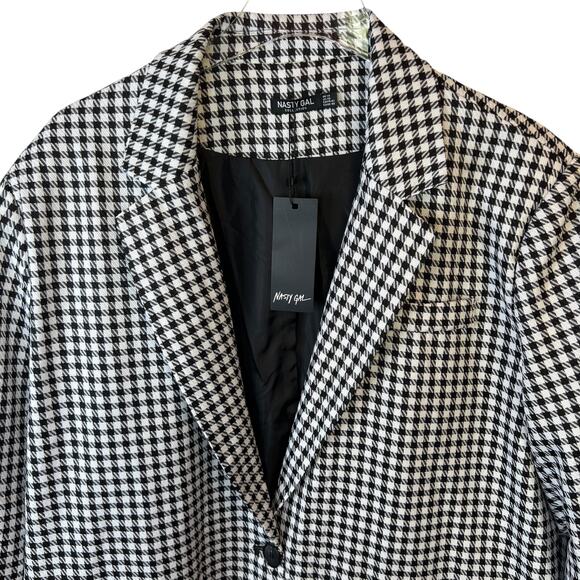 NASTY GAL Dog Days Oversized Black & White Houndstooth Blazer Size 14 - Picture 6 of 15
